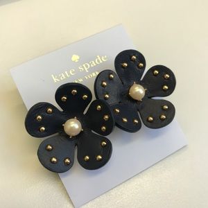 Kate Spade Navy Leather Flower earrings